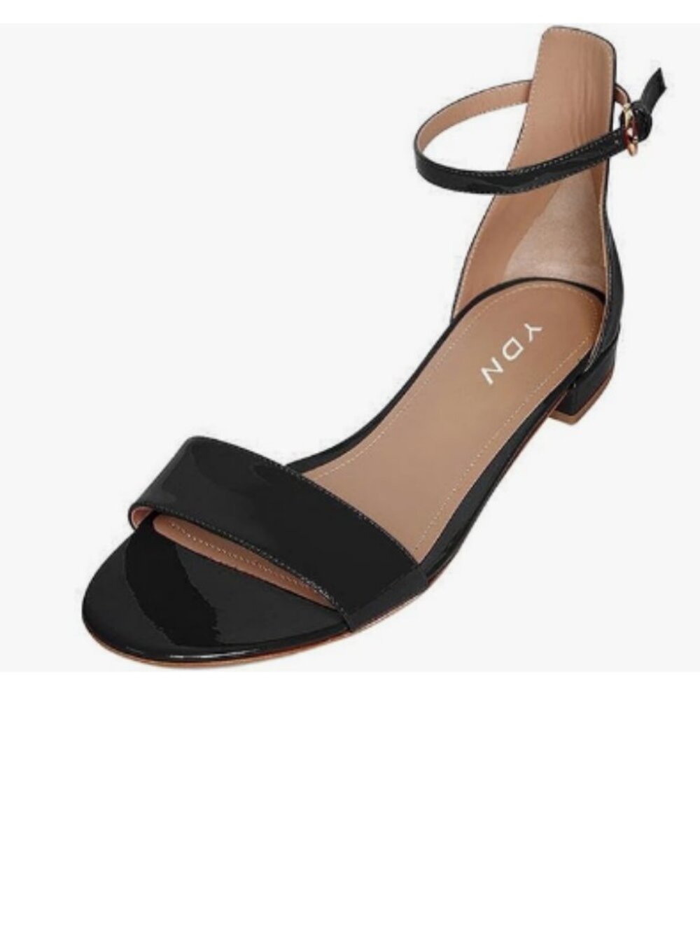 YDN Black Chic Block Low Heel Sandals Open Toe Ankle Strap Patent Dress Shoe